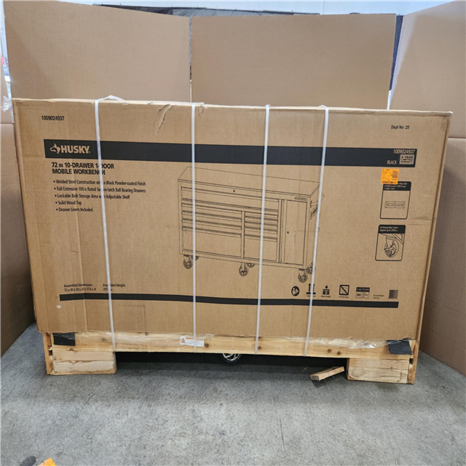 Phoenix LIKE NEW Husky Standard Duty 72 in. W x 20 in. D 10-Drawer Gloss Black Mobile Workbench Cabinet with Solid Wood Top