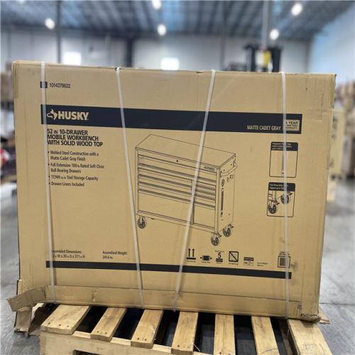 DALLAS LOCATION- AS-IS HUSKY 52 in. W 10-Drawer Matte Cadet Gray/Woodtop Workbench