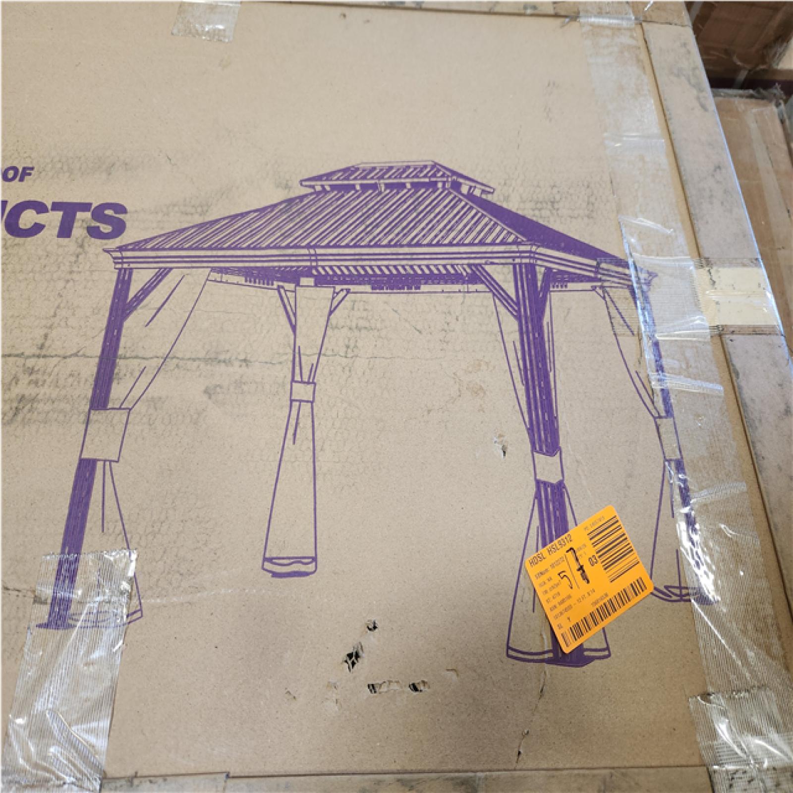 Phoenix NEW PURPLE LEAF 12ft.x 14 ft.Wood Grain Luxury Aluminum Frame Patio Outdoor Hardtop Gazebo for Backyard,Hooks,Upgraded Netting 24-Lights