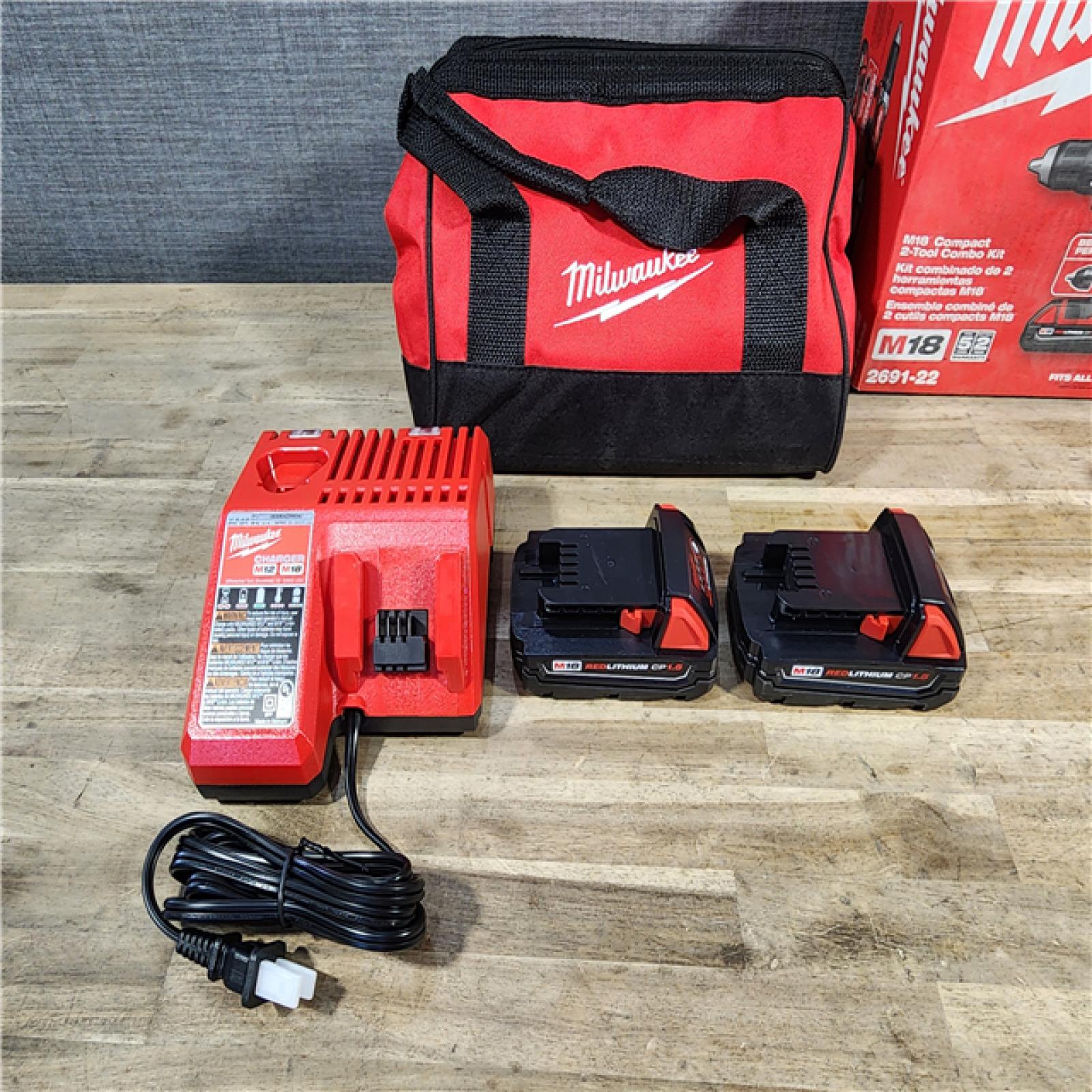 HOUSTON LOCATION - AS-IS Milwaukee 18V Cordless Brushed 2-Tool Drill/Driver and Impact Driver Kit