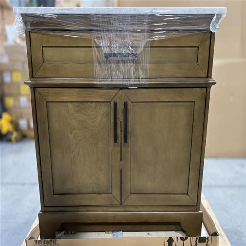 DALLAS LOCATION - Home Decorators Collection Cherrydale 36 in. W x 22 in. D x 34 in. H Single Sink Bath Vanity in Almond Latte with White Engineered Marble Top