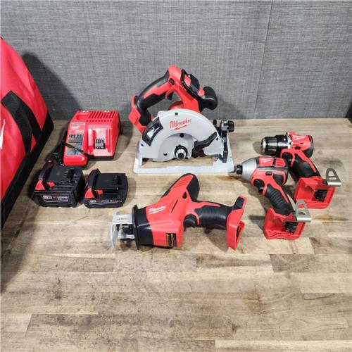 HOUSTON LOCATION - AS-IS Milwaukee M18 18-Volt Lithium-Ion Brushless Cordless Combo Kit (4-Tool) with 2-Batteries  1-Charger and Tool Bag
