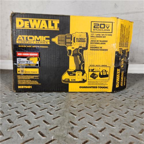 Houston location- AS-IS DEWALT ATOMIC COMPACT SERIES 20V MAX* Brushless Cordless 1/2 in. Drill/Driver Kit