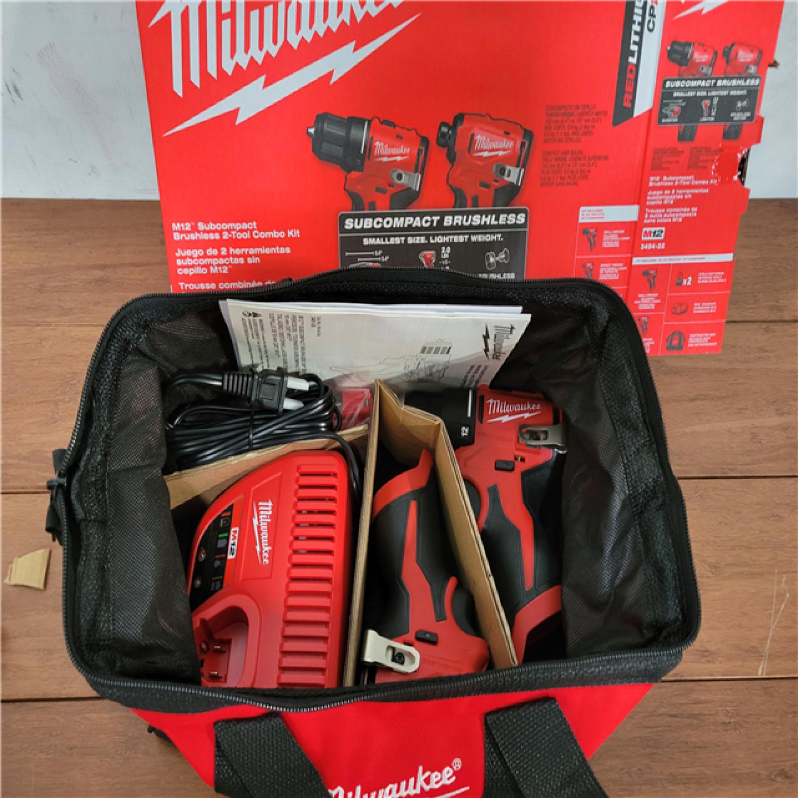 California NEW Milwaukee M12 Subcompact Brushless 2-Tool Combo Kit  Includes (2) Batteries  Charger & Bag