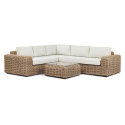 Phoenix LIKE NEW Poly and Bark Puglia 100 in. Rounded Arm 2-piece Fabric Corner Sectional Sofa in. Sand with Coffee Table