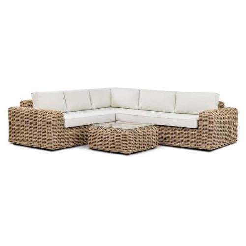 Phoenix LIKE NEW Poly and Bark Puglia 100 in. Rounded Arm 2-piece Fabric Corner Sectional Sofa in. Sand with Coffee Table