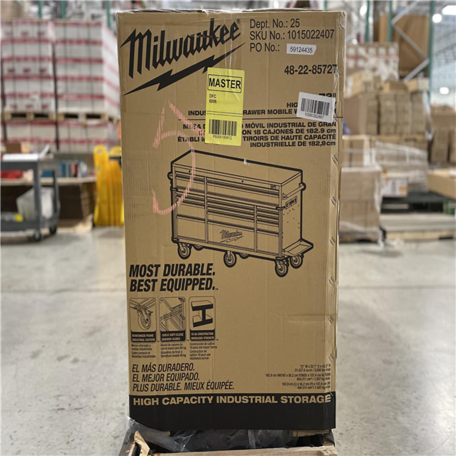 DALLAS LOCATION- AS-IS Milwaukee High Capacity 72 in. W x 22.1 in. D 18-Drawer Mobile Workbench Cabinet