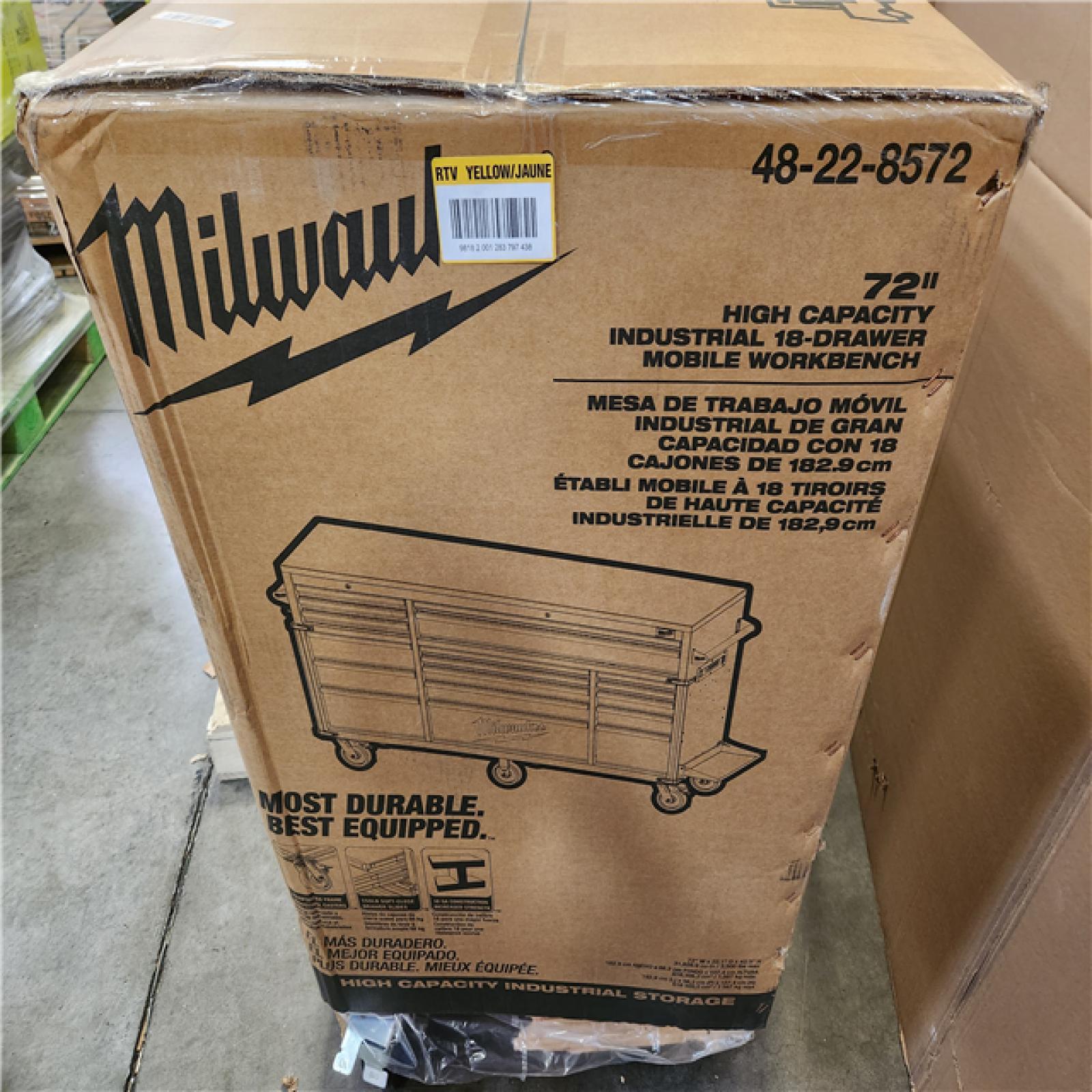 Phoenix NEW Milwaukee High Capacity 72 in. W x 22 in. D 18-Drawer Mobile Workbench with Solid Wood Top