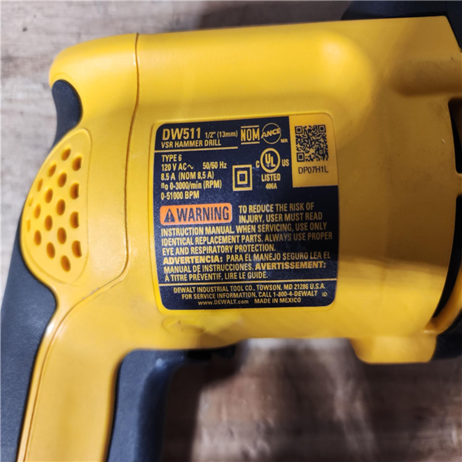 HOUSTON LOCATION - AS - IS DEWALT 7.8 Amp Corded 1/2 in. Variable Speed Reversible Hammer Drill (TOOL ONLY)