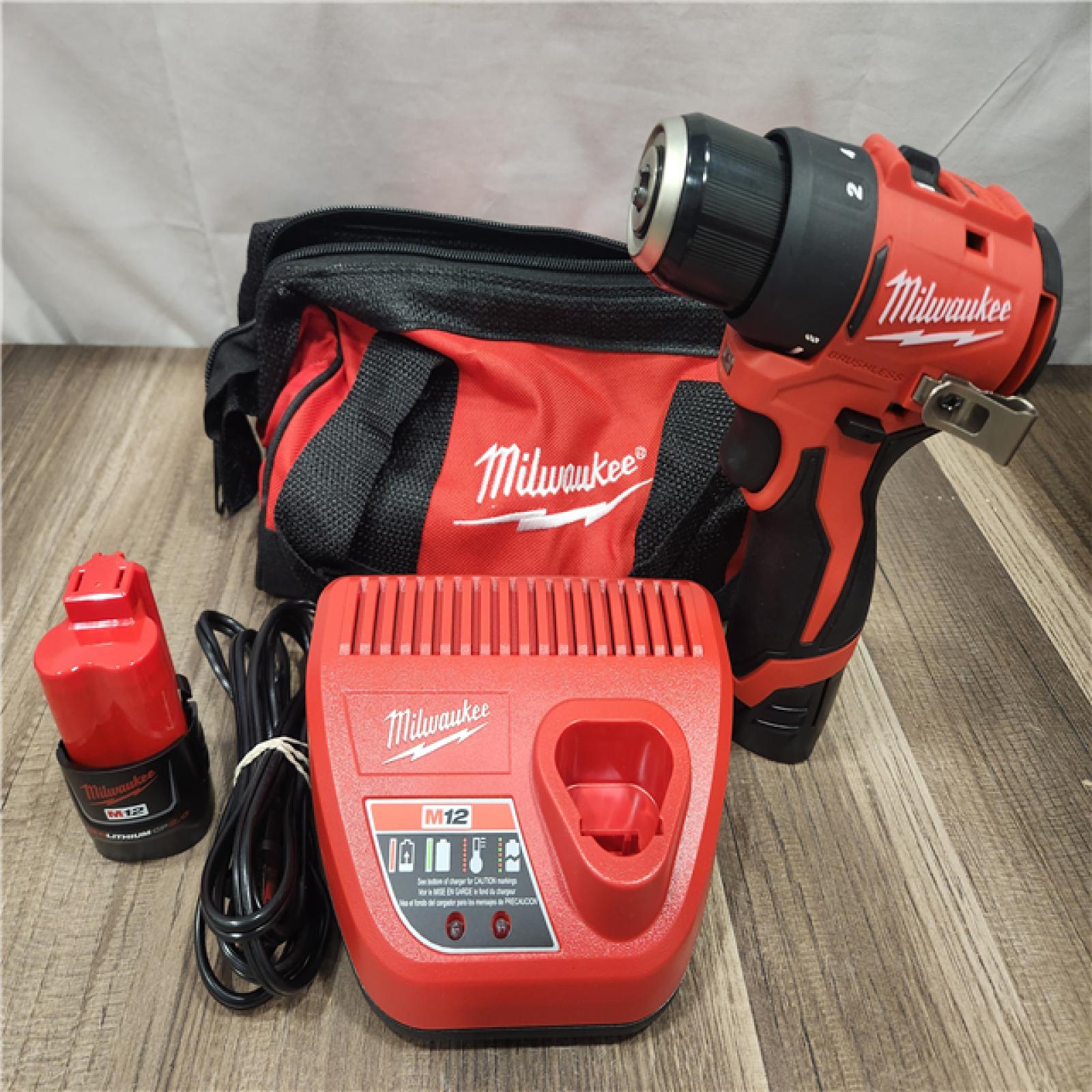 AS-IS- Milwaukee Tool M12 3/8 in. Brushless Cordless Drill/Driver Kit (Battery & Charger)