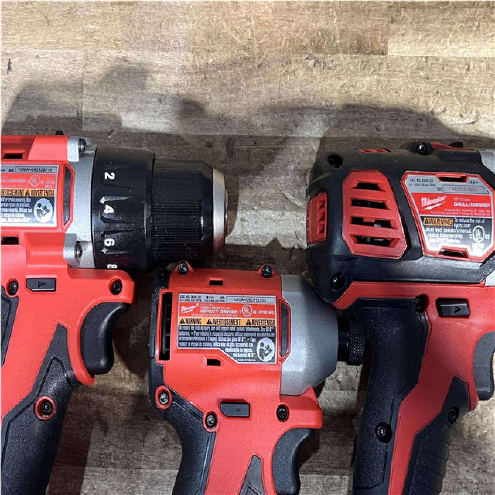 Houston Location AS-IS Milwaukee Drill Drivers QTY/2 and Impact Driver and Impact Driver and Batteries QTY/2 with Charger