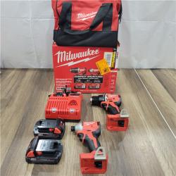 AS-IS Milwaukee M18 18V Lithium-Ion Brushless Cordless Compact Drill/Impact Combo Kit (2-Tool) W/(2) 2.0 Ah Batteries, Charger & Bag