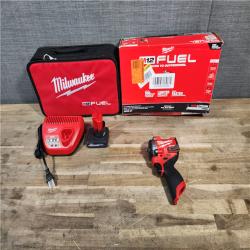HOUSTON LOCATION - AS-IS (APPEARS LIKE NEW) Milwaukee M12 FUEL 12V Li-Ion Brushless Cordless Stubby 3/8 in. Impact Wrench Kit W/(1) 5.0 Ah High Output Battery