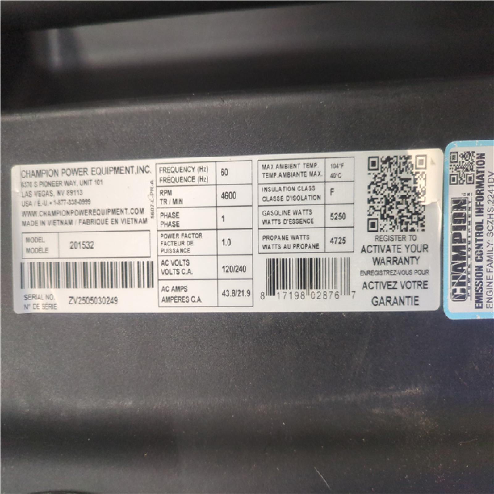 CALIFORNIA AS-IS CHAMPION PORTABLE POWER GENERATOR
