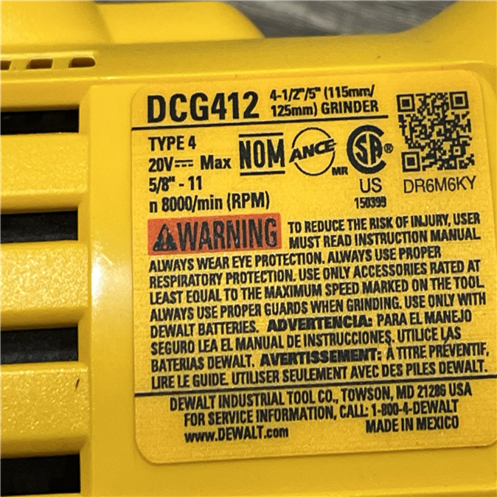 AS-IS DEWALT 20V MAX Cordless 4.5 in. - 5 in. Angle Grinder (Tool Only)