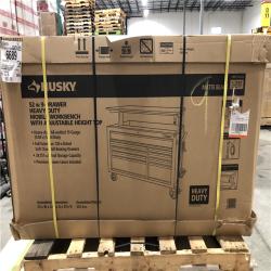 DALLAS LOCATION - Husky 52 in. W x 25 in. D Heavy Duty 9-Drawer Mobile Workbench Cabinet with Adjustable-Height Hardwood Top in Matte Black