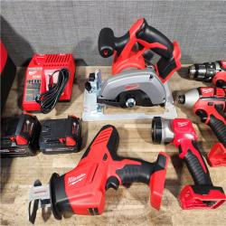 HOUSTON LOCATION - AS-IS Milwaukee M18 18-Volt Lithium-Ion Cordless Combo Tool Kit (5-Tool) with (1) 3.0Ah and (1) 1.5Ah Battery  (1) Charger  (1) Tool Bag