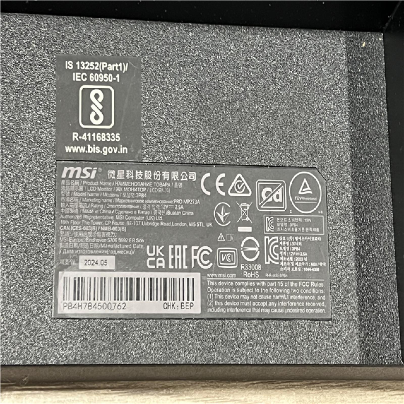 AS-IS MSI 27 WQHD Flat Monitor in Matte Black