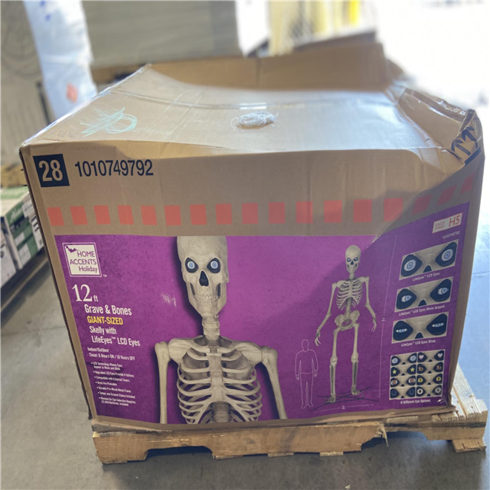 DALLAS LOCATION - Home Accents Holiday 12 ft. Grave & Bones Giant-Sized Skelly with LifeEyes™ LCD Eyes H5