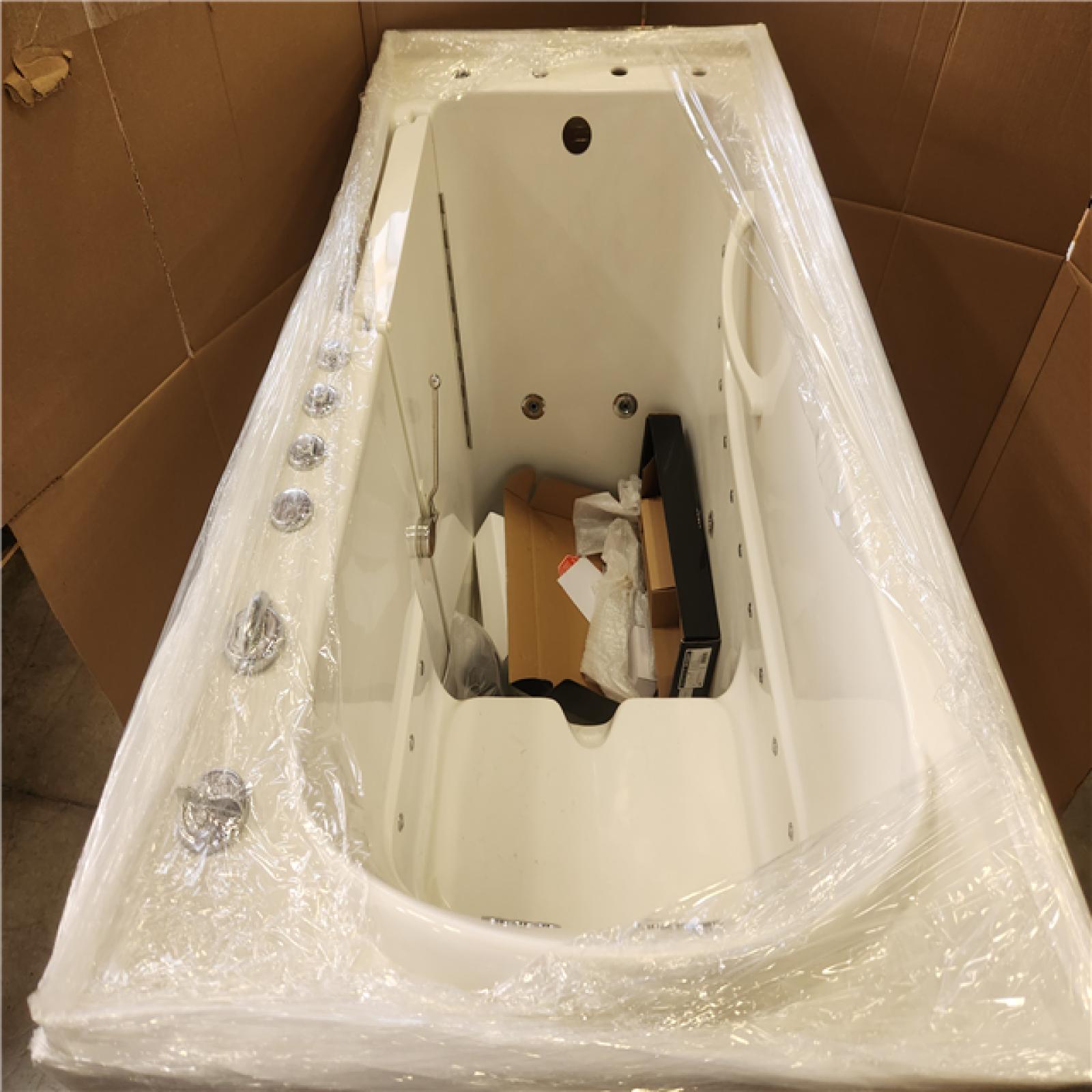 Phoenix NEW Universal Tubs Safe Premier Series 32 in. L x 60 in. W Left Side Drain Combination Jetted Bathtub in Biscuit with Fast Fill Faucet Set