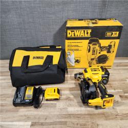HOUSTON LOCATION - AS-IS (APPEARS LIKE NEW) DEWALT 20V MAX Lithium-Ion 15-Degree Electric Cordless Roofing Nailer Kit