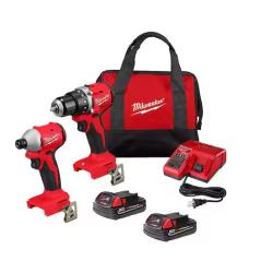 NEW! - Milwaukee M18 18V Lithium-Ion Brushless Cordless Compact Drill/Impact Combo Kit (2-Tool) w/(2) 2.0 Ah Batteries  Charger & Bag