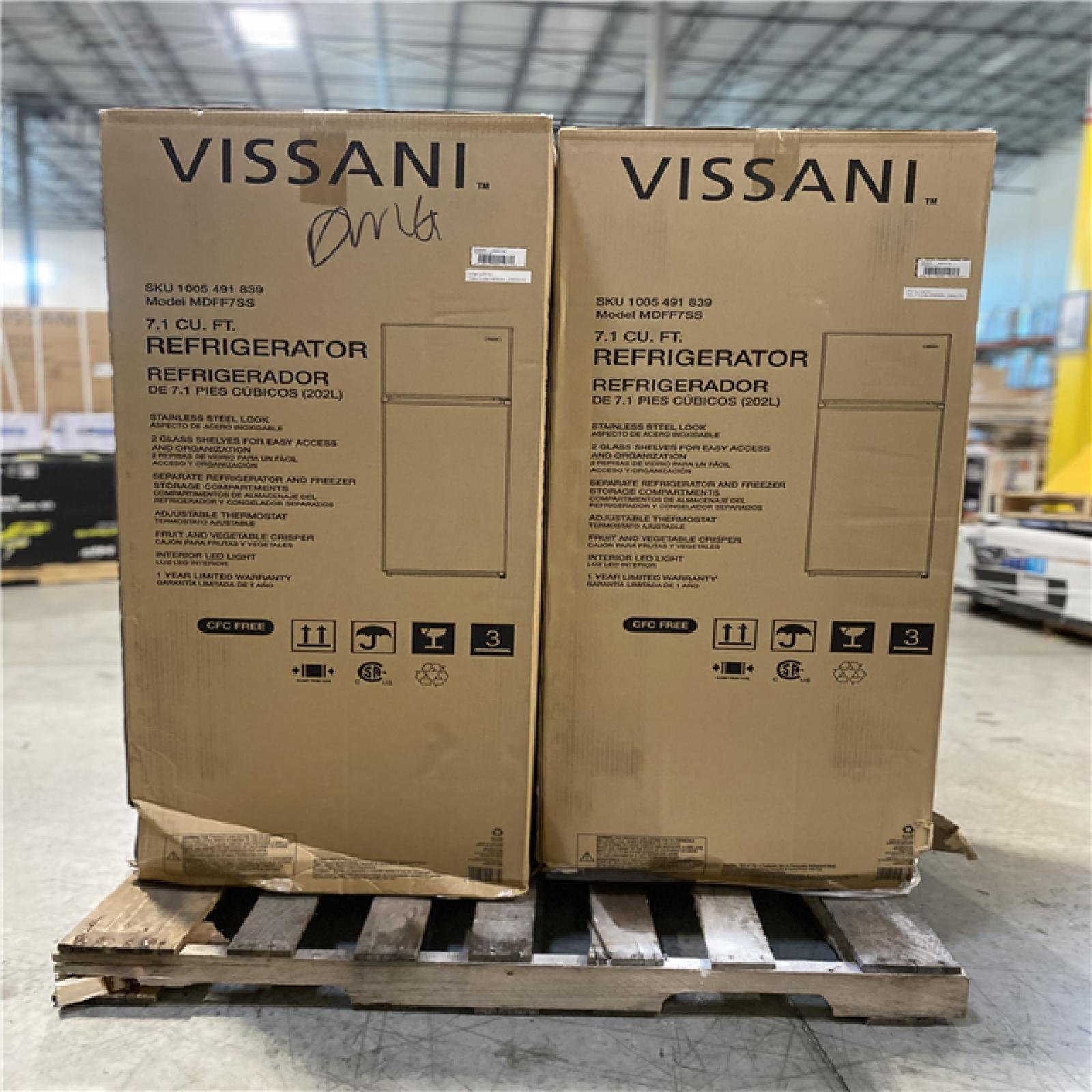 DALLAS LOCATION -  Vissani 7.1 cu. ft. Top Freezer Refrigerator in Stainless Steel Look  - PALLET ( 2  UNITS )