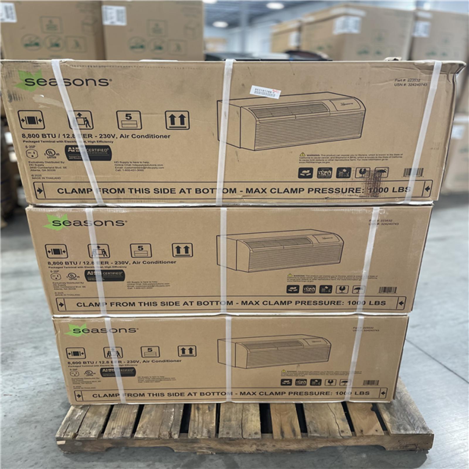 DALLAS LOCATION- Seasons 8800 BTU 12.8 EER 230V Air Conditioner PALLET (3 UNITS)