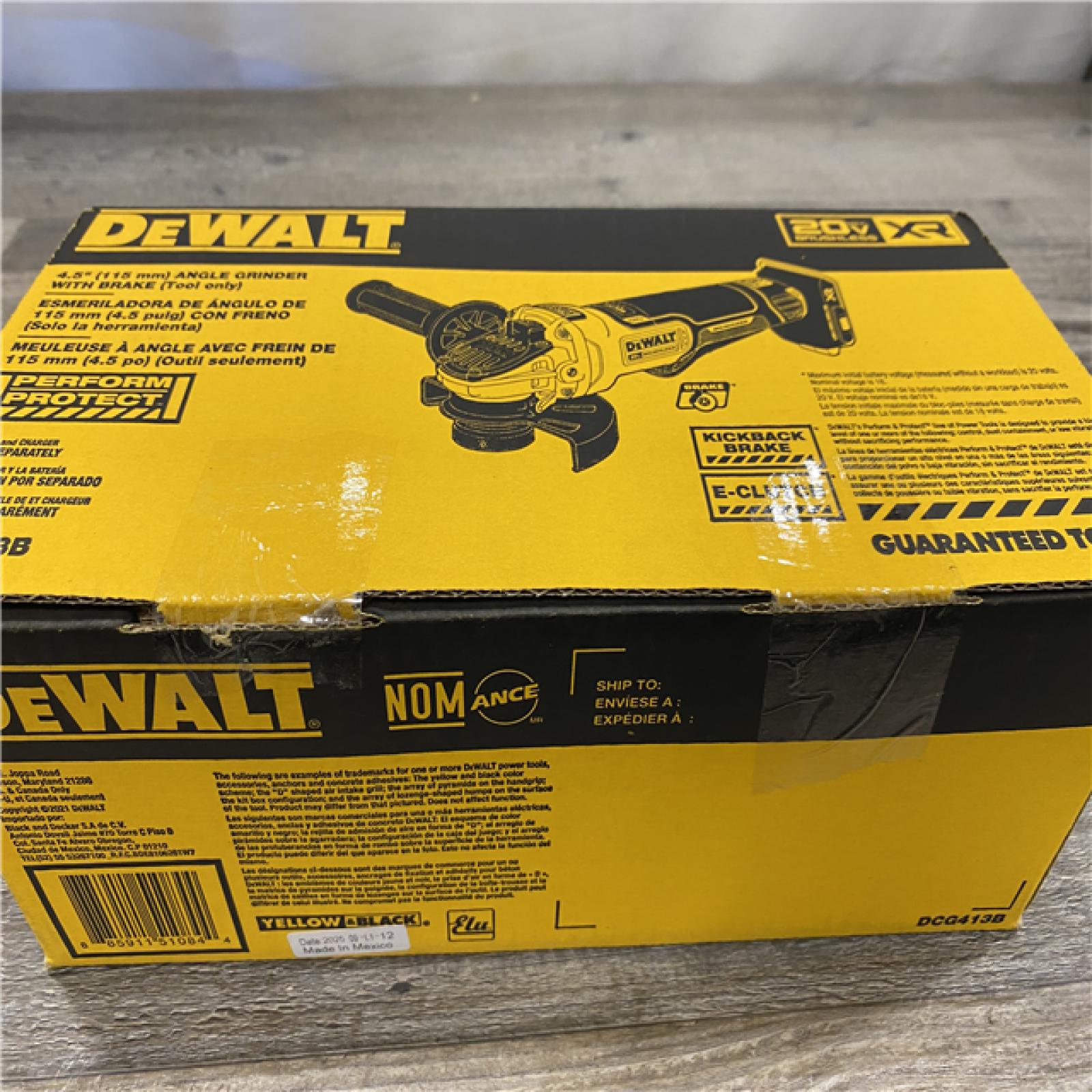 NEW - DEWALT 20V MAX XR Cordless Brushless 4.5 in. Paddle Switch Small Angle Grinder with Kickback Brake (Tool Only)