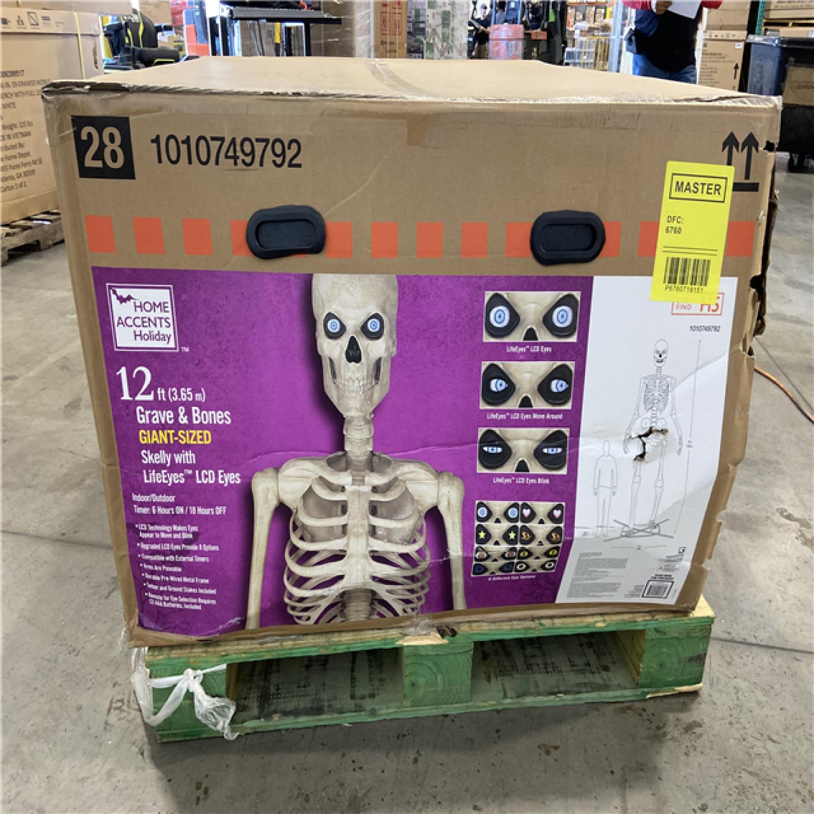 DALLAS LOCATION - Home Accents Holiday 12 ft. Grave & Bones Giant-Sized Skelly with LifeEyes™ LCD Eyes H5