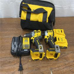 AS-IS DEWALT 20V MAX XR Cordless Drill/Driver, ATOMIC Impact Driver 2 Tool Combo Kit, (2) 2.0Ah Batteries, Charger, and Bag