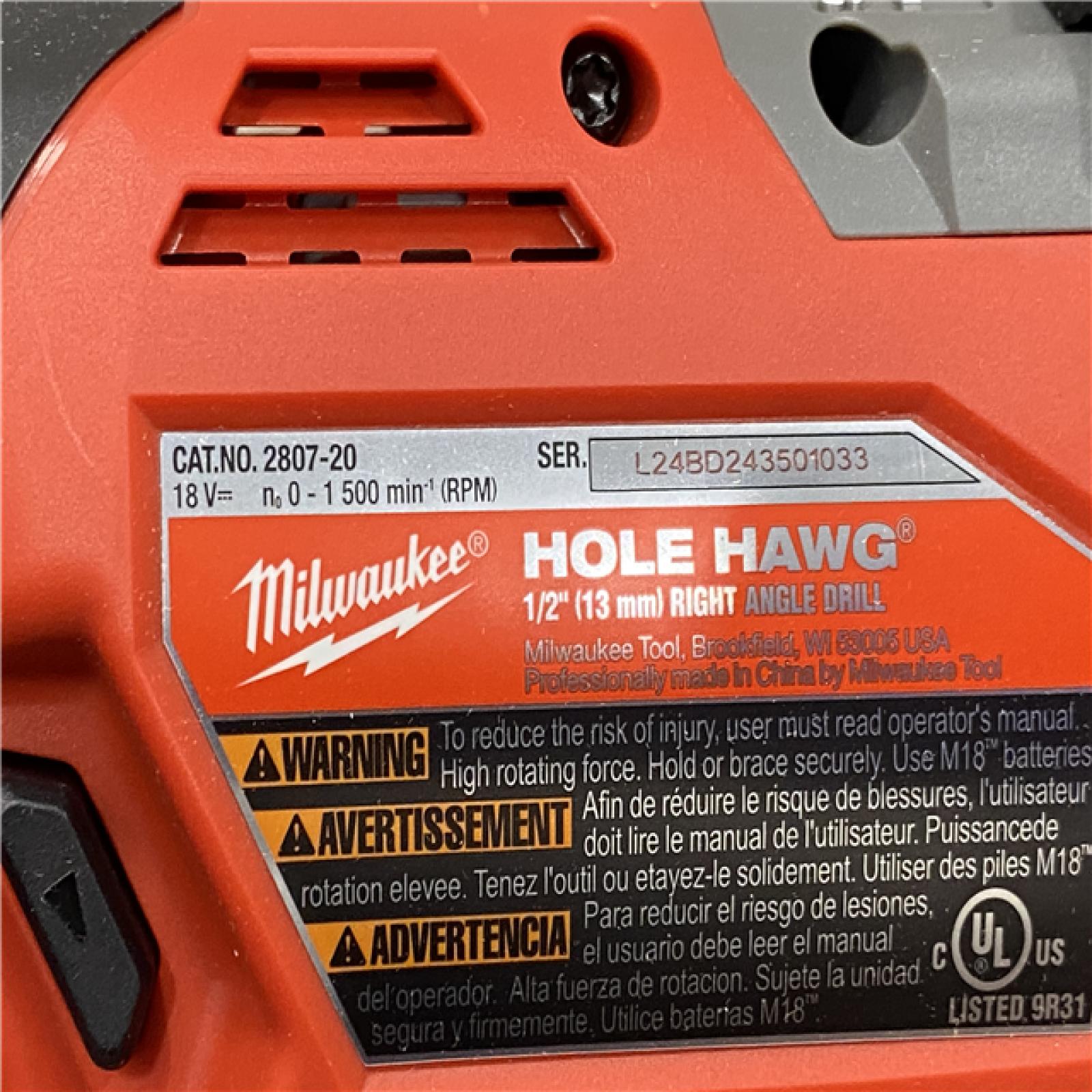 AS-IS Milwaukee FUEL GEN II 18V Lithium-Ion Brushless Cordless 1/2 in. Hole Hawg Right Angle Drill (Tool-Only)