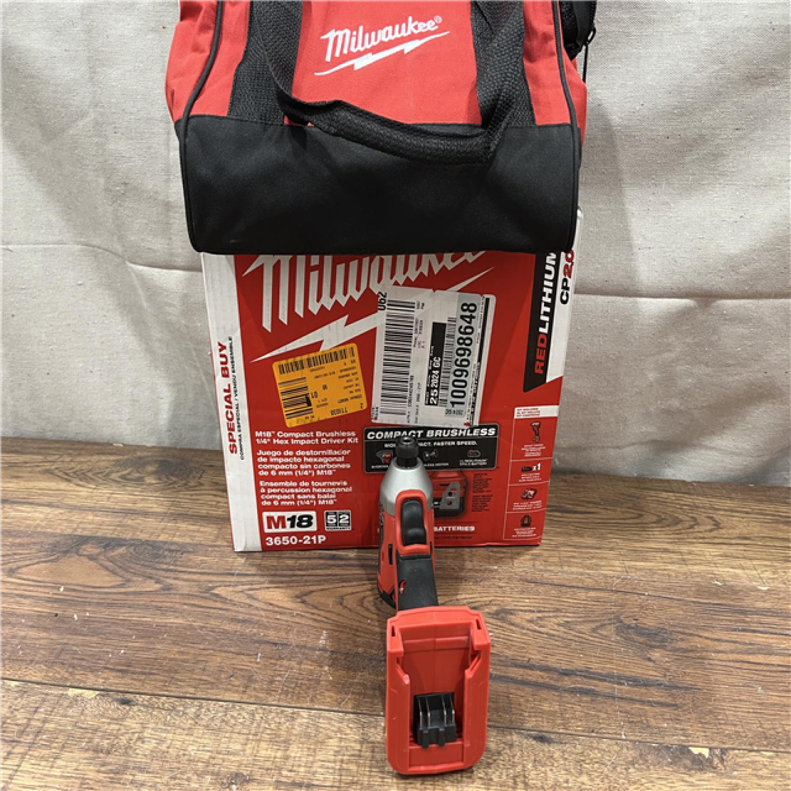 AS-IS Milwaukee M18 Compact Brushless 1/4  Hex Impact Driver Kit
