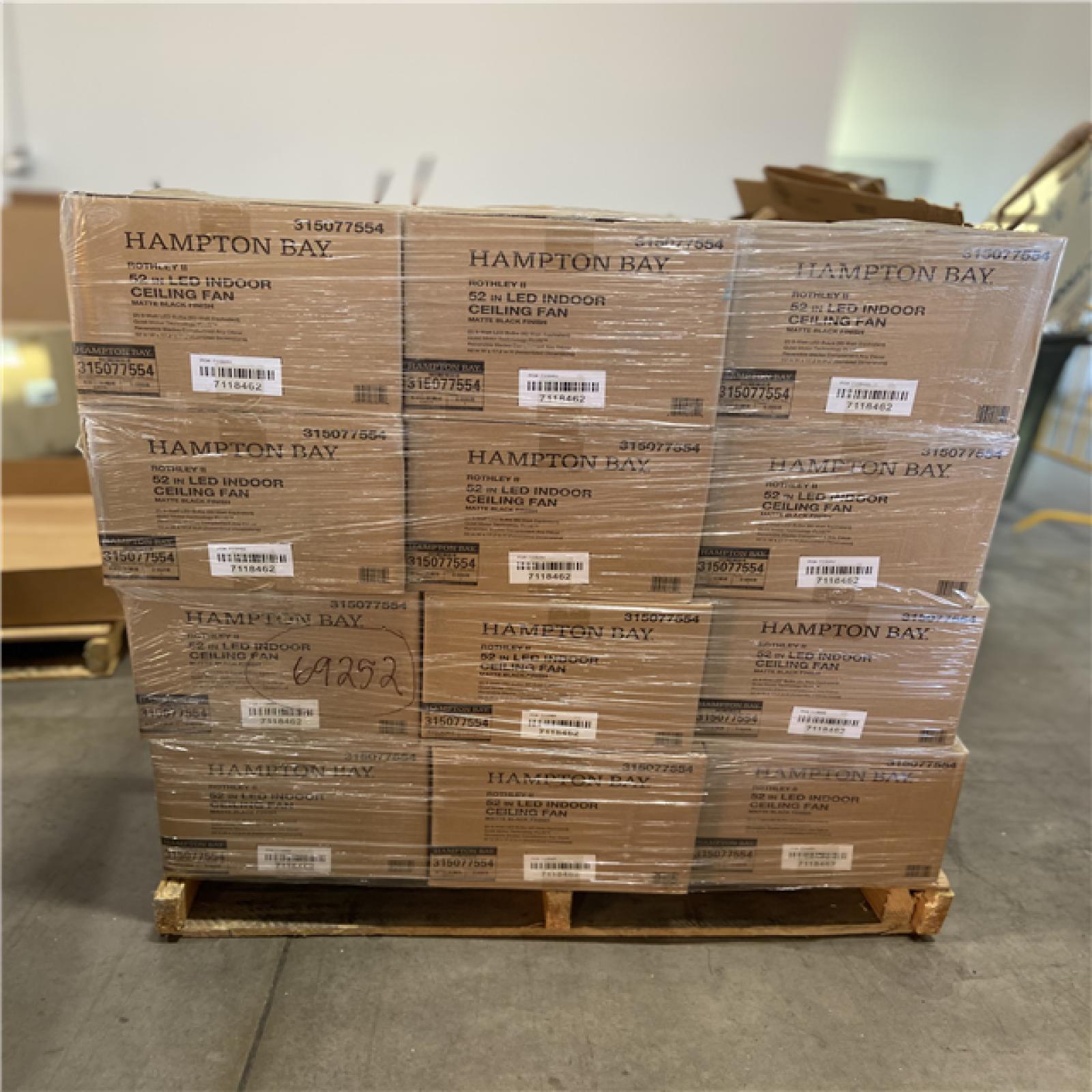 DALLAS LOCATION - Hampton Bay Rothley II 52 in. Indoor LED Matte Black Ceiling Fan with Light Kit (24 UNITS)