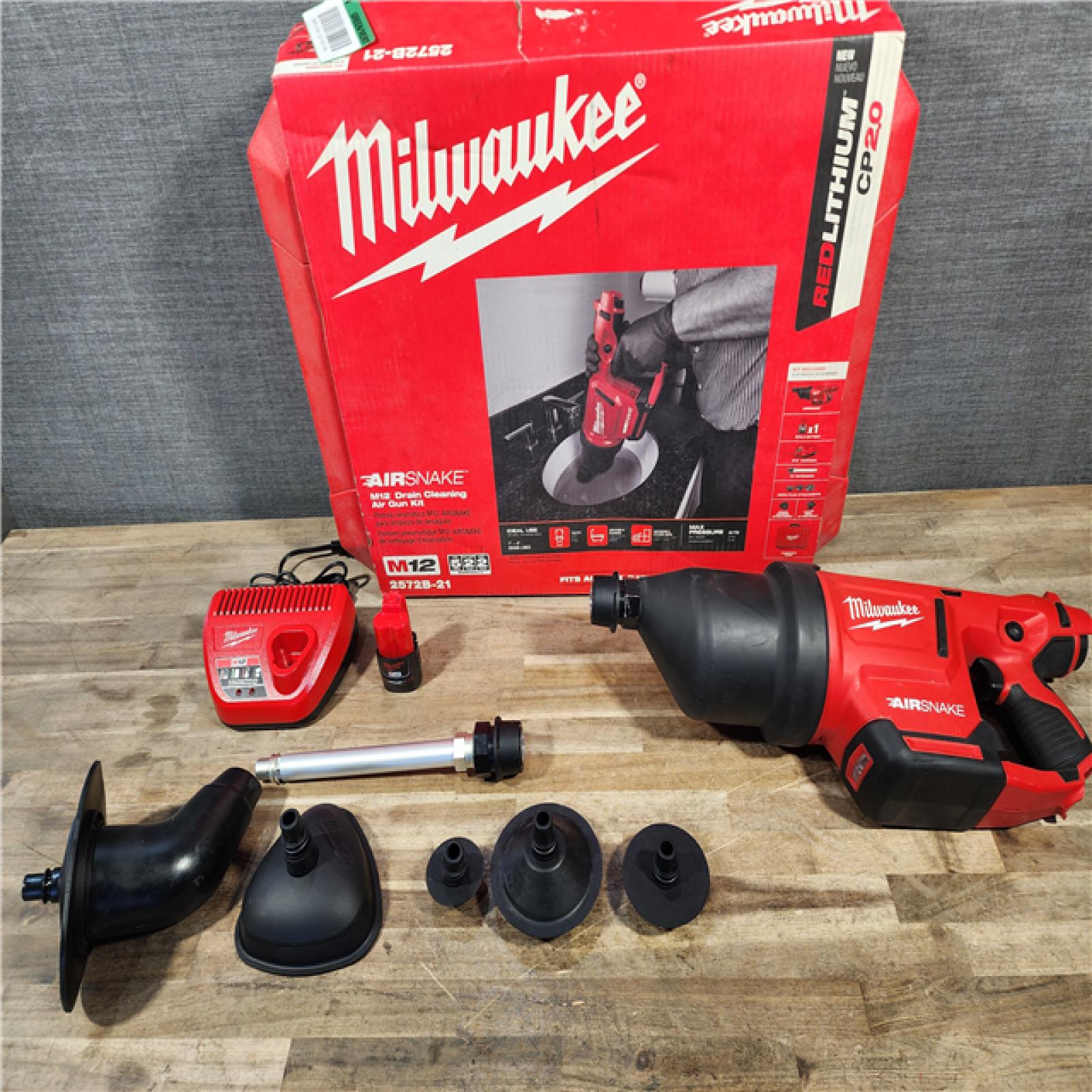 HOUSTON LOCATION - AS-IS M12 12-Volt Lithium-Ion Cordless Drain Cleaning Airsnake Air Gun Kit with (1) 2.0Ah Battery  Toilet Attachments