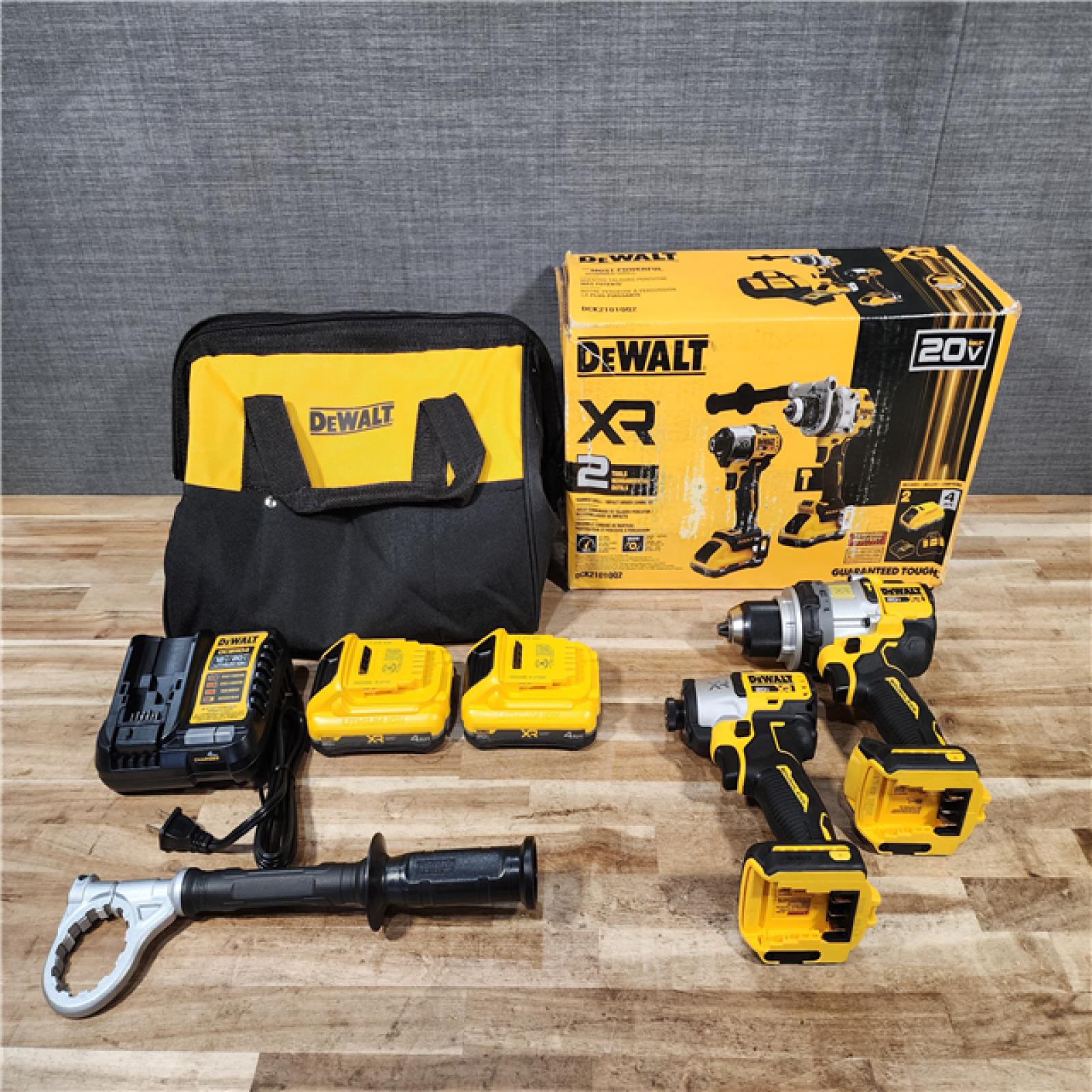HOUSTON LOCATION - AS-IS (APPEARS LIKE NEW) DEWALT 20V MAX Lithium-Ion Cordless 2-Tool Combo Kit with (2) 4.0 Ah Batteries  Charger and Kit Bag