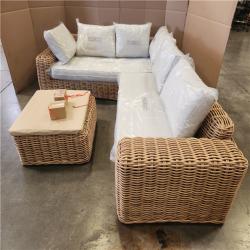 Phoenix LIKE NEW Poly and Bark Puglia 100 in. Rounded Arm 2-piece Fabric Corner Sectional Sofa in. Sand with Coffee Table