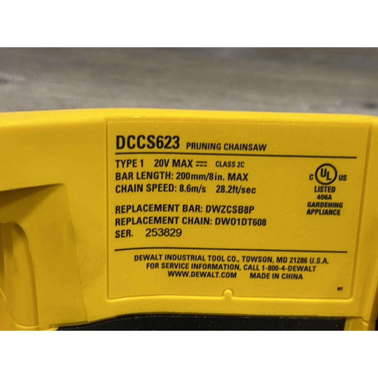 AS-IS DEWALT 20V MAX 8 in. Brushless Cordless Battery Powered Pruning Chainsaw (Tool Only)