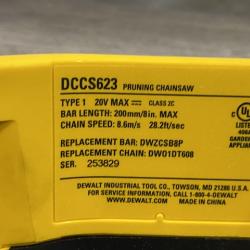 AS-IS DEWALT 20V MAX 8 in. Brushless Cordless Battery Powered Pruning Chainsaw (Tool Only)