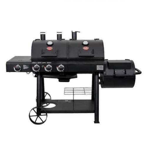 Phoenix NEW Char-Griller Texas Trio 4-Burner Dual Fuel Grill with Smoker in Black
