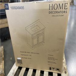 DALLAS LOCATION - Home Decorators Collection Doveton 36 in. Single Sink Freestanding White Bath Vanity with White Engineered Marble Top (Assembled)