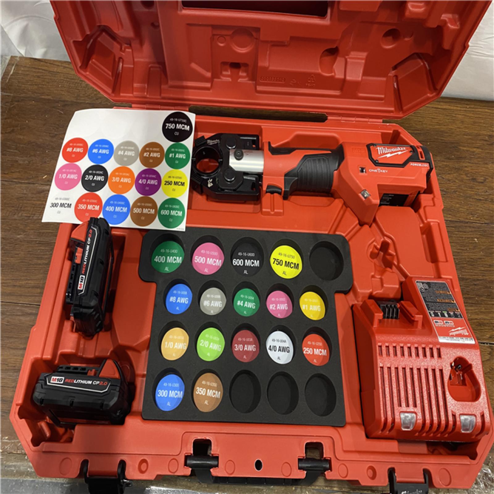 AS-IS M18 18-Volt Lithium-Ion Cordless FORCE LOGIC 600 MCM Crimper Kit W/(2) 2.0Ah Batteries, Charger, Hard Case