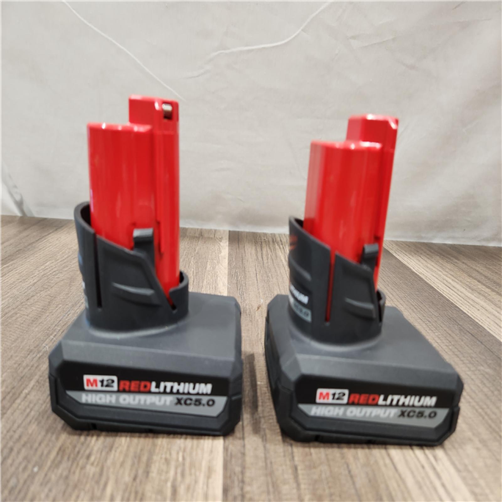 AS-IS- Milwaukee M12 12V Lithium-Ion XC High Output 5.0 Ah Battery Pack (2-Pack) Starter Kit with Charger