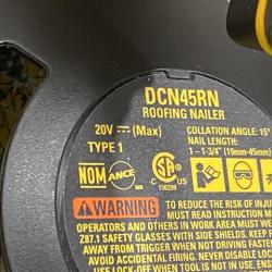 AS-IS DEWALT 20V MAX Lithium-Ion 15-Degree Electric Cordless Roofing Nailer Kit