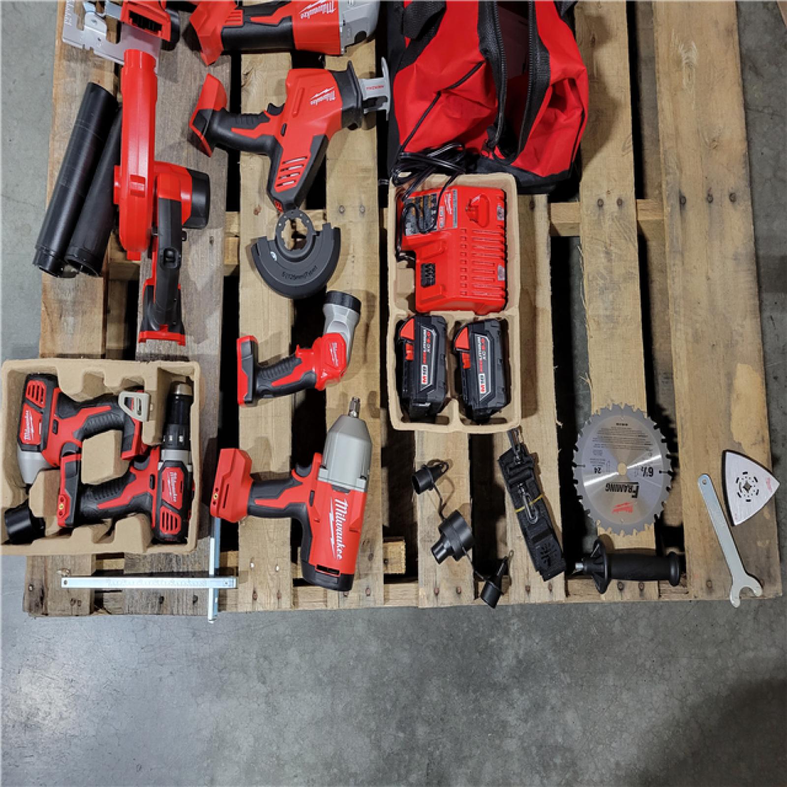CALIFORNIA AS-IS MILWAUKEE M18 9-TOOL COMBO KIT includes 2 batteries  charger  and bag