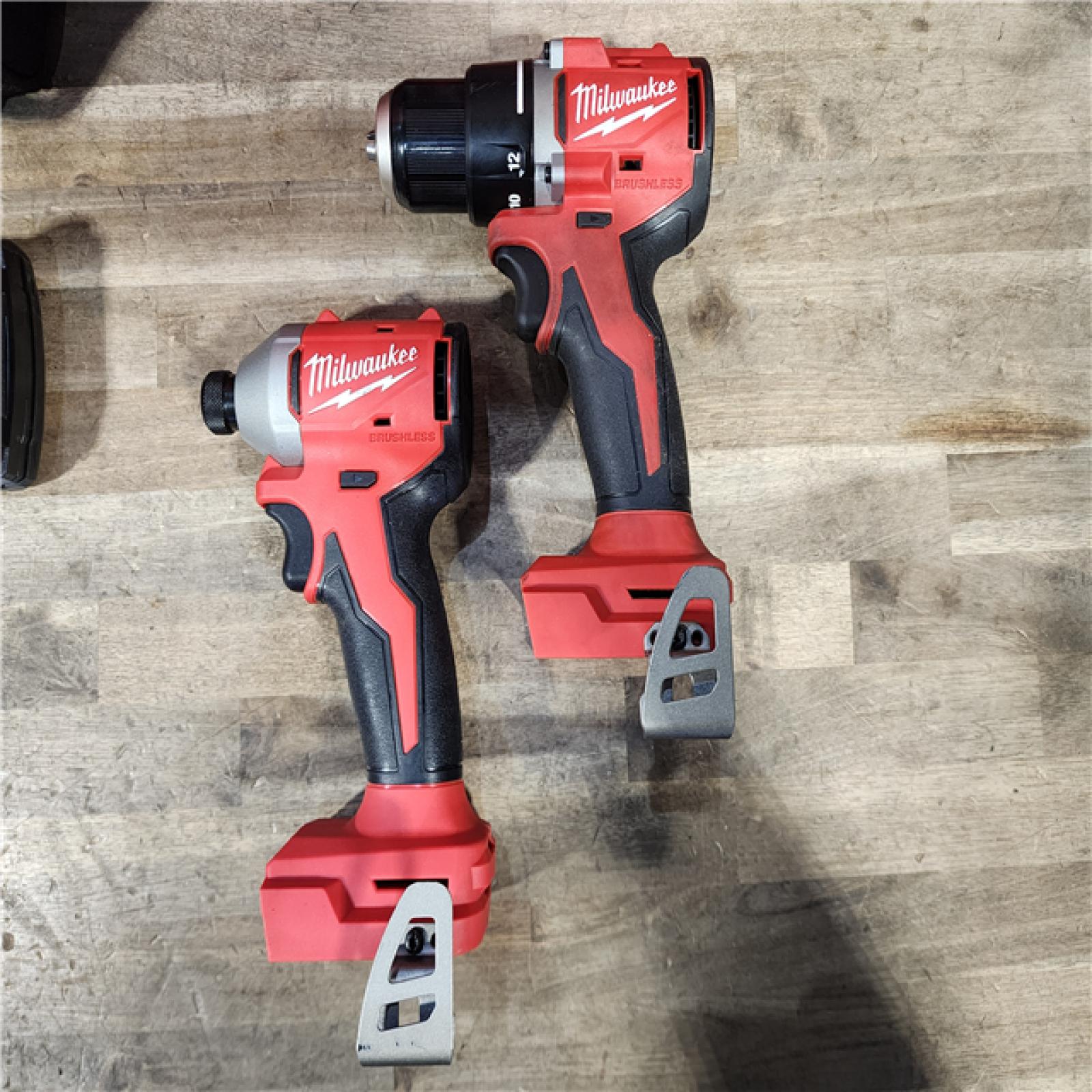 HOUSTON LOCATION - AS-IS Milwaukee M18 18V Lithium-Ion Brushless Cordless Compact Drill/Impact Combo Kit (2-Tool) W/(2) 2.0 Ah Batteries  Charger & Bag