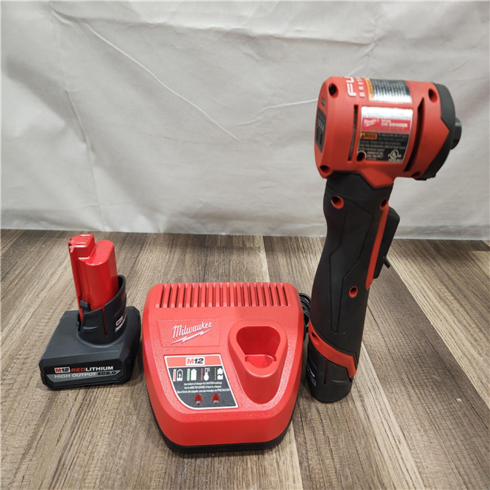 AS-IS- M12 FUEL 12V Lithium-Ion Brushless Cordless 1/4 in. Right Angle Die Grinder Kit W/ 5.0 Ah & 2.5 Ah Batteries