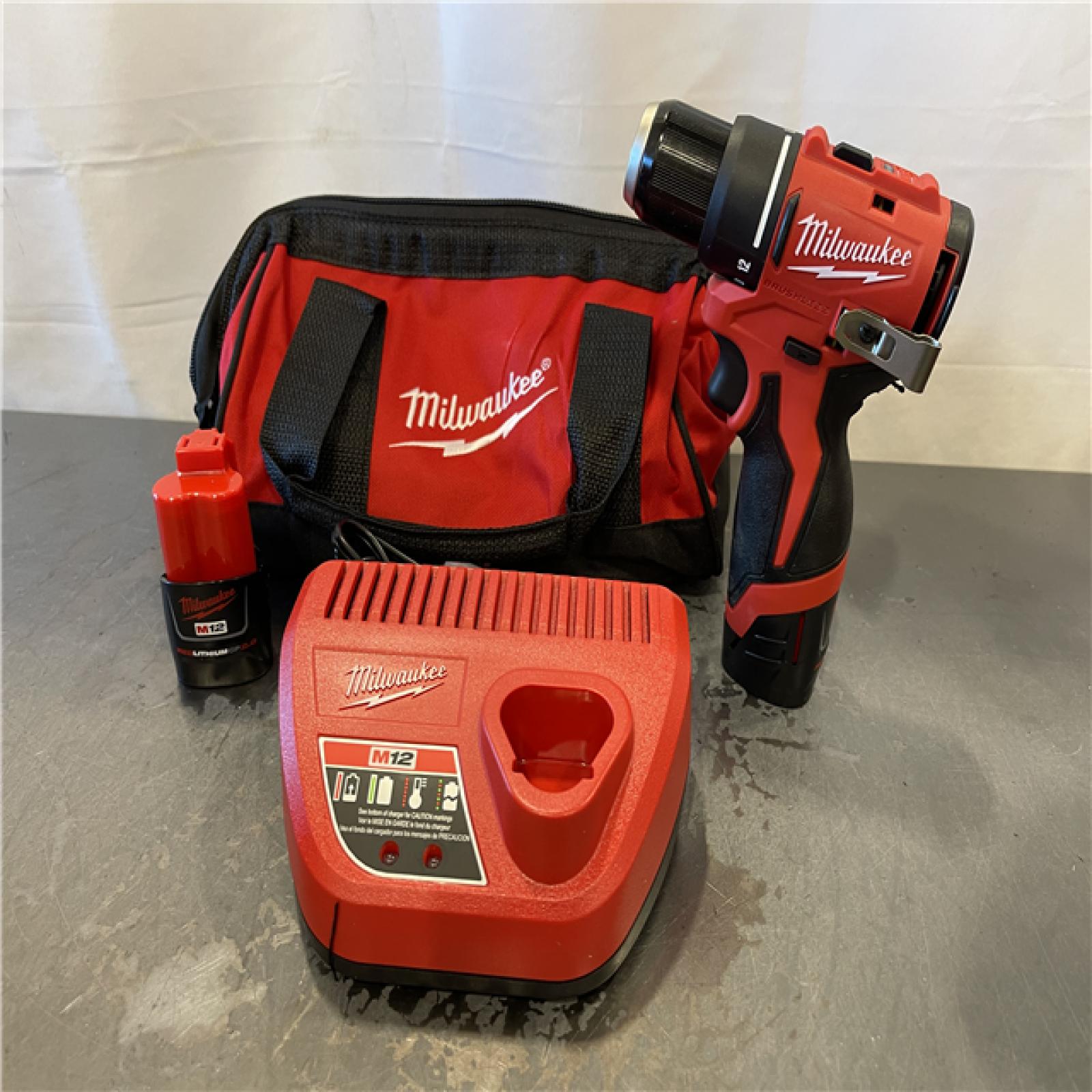 AS-IS - Milwaukee M12 12-Volt Lithium-Ion Brushless Cordless Subcompact Brushless Drill Driver Kit