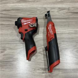 AS-IS Milwaukee FUEL 12V Lithium-Ion Cordless 3/8 in. Ratchet and 1/4 in. Impact Driver Kit