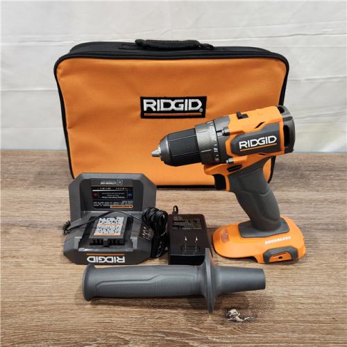 AS-IS RIDGID 18V Brushless Cordless 1/2 in. Hammer Drill/Driver Kit with 4.0 Ah MAX Output Battery, 18V Charger, and Tool Bag